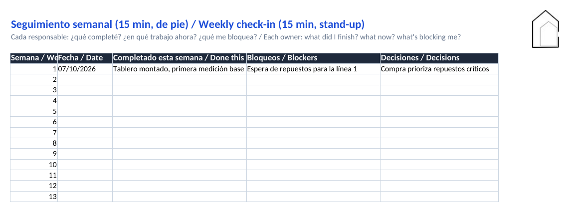 Hoja de seguimiento semanal de 13 semanas
